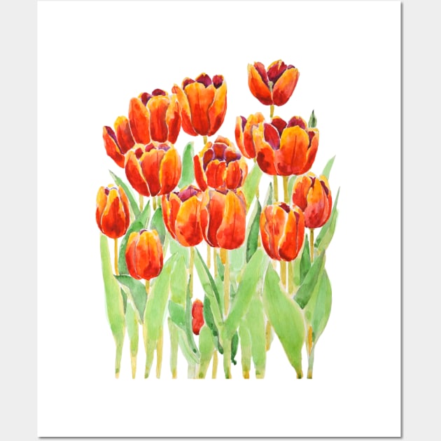 orange tulips  flowers watercolor Wall Art by colorandcolor